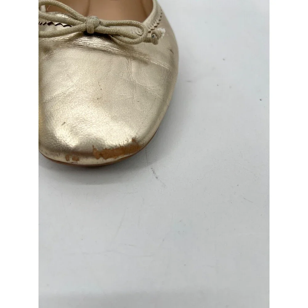 Boden Kitty Flexi Sole Ballet Flats 39 Gold Leather Bow Scalloped Heel